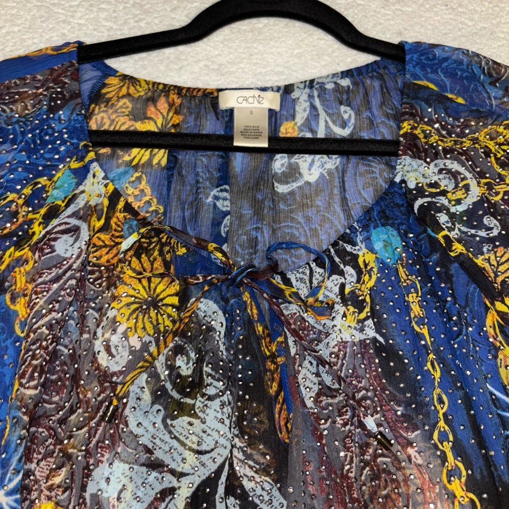 Cache Multicolor Blouse with Blue and Yellow Accents